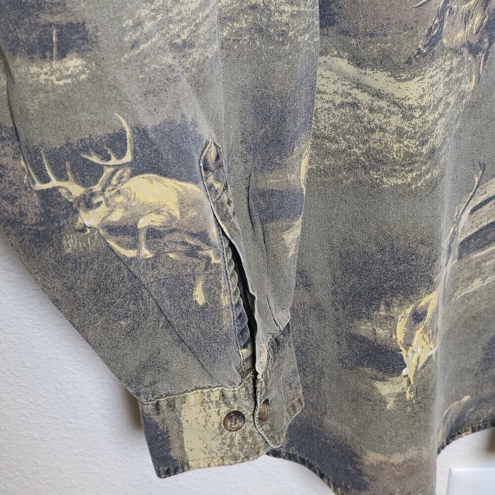 Vintage Canyon Guide Elk Deer Print Shirt 2X 90s Outdoors Cotton Button Up - Picture 4 of 8